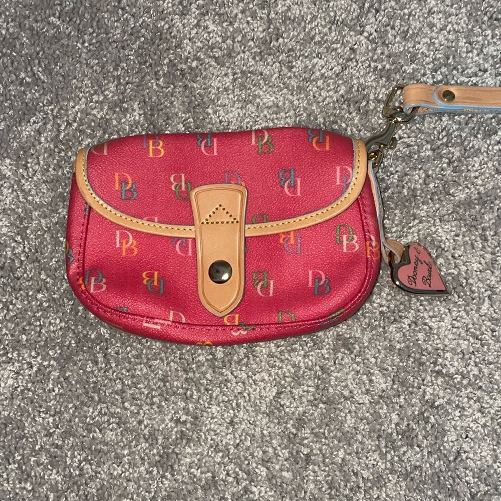 Vintage Dooney & Bourke Pink Logo Wristlet w/Leather Strap